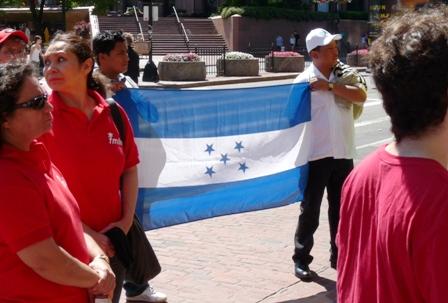 FMLN Supporters with Salvadoran Flag Unfurled