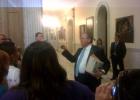 Speaker DeLeo addresses crowd of supporters outside House chambers after the historic vote
